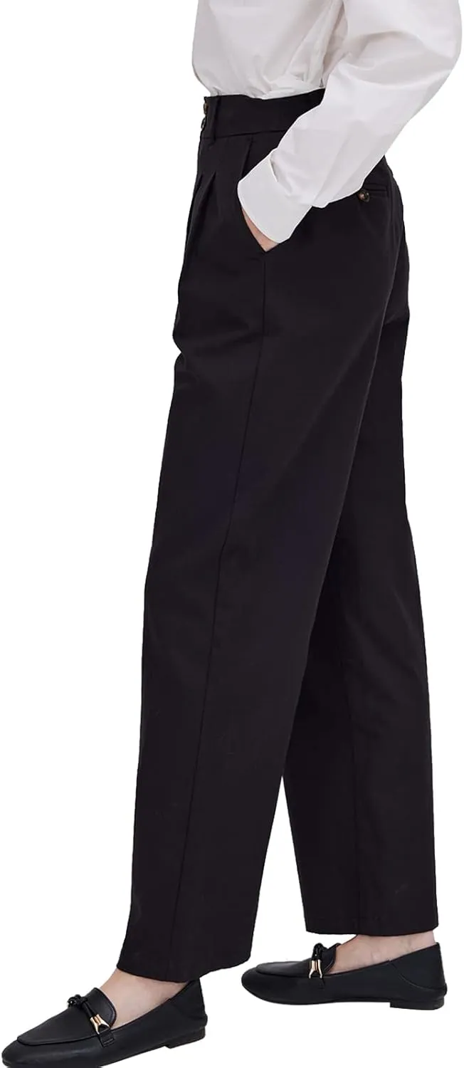 ASSUAL Casual Wide Leg Dress Pants Midi Waist Loose Comfy Straight Trousers