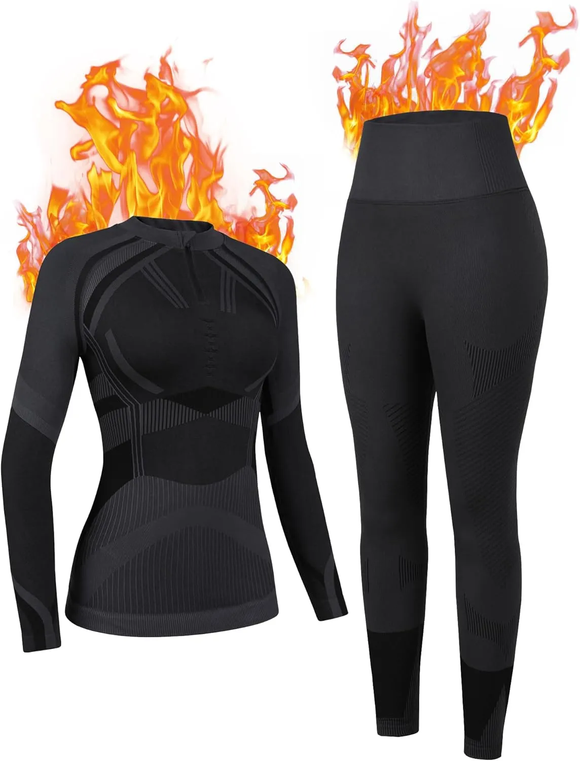 ATTRACO Womens Thermal Underwear Sets Half Zip Womens Long Johns Underwear Thermal Wear for Women Thermal Set Winter