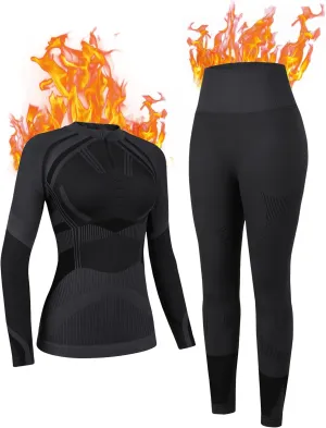 ATTRACO Womens Thermal Underwear Sets Half Zip Womens Long Johns Underwear Thermal Wear for Women Thermal Set Winter