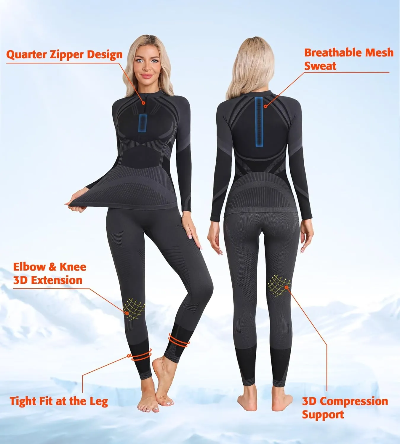 ATTRACO Womens Thermal Underwear Sets Half Zip Womens Long Johns Underwear Thermal Wear for Women Thermal Set Winter