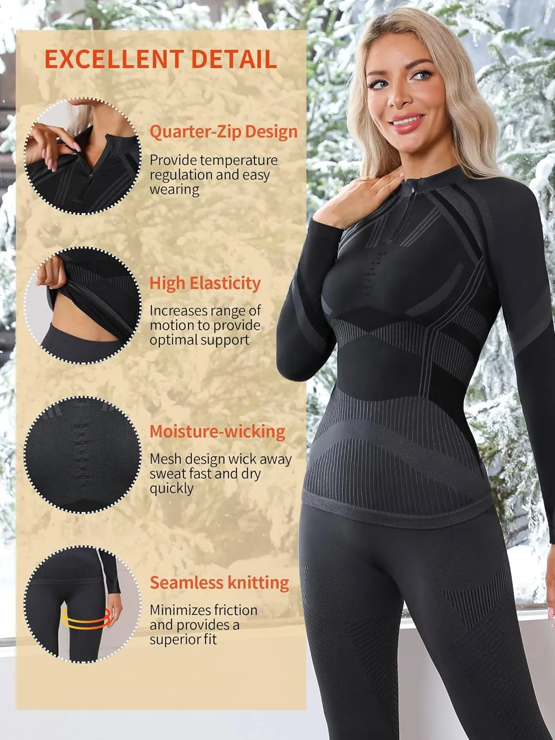 ATTRACO Womens Thermal Underwear Sets Half Zip Womens Long Johns Underwear Thermal Wear for Women Thermal Set Winter