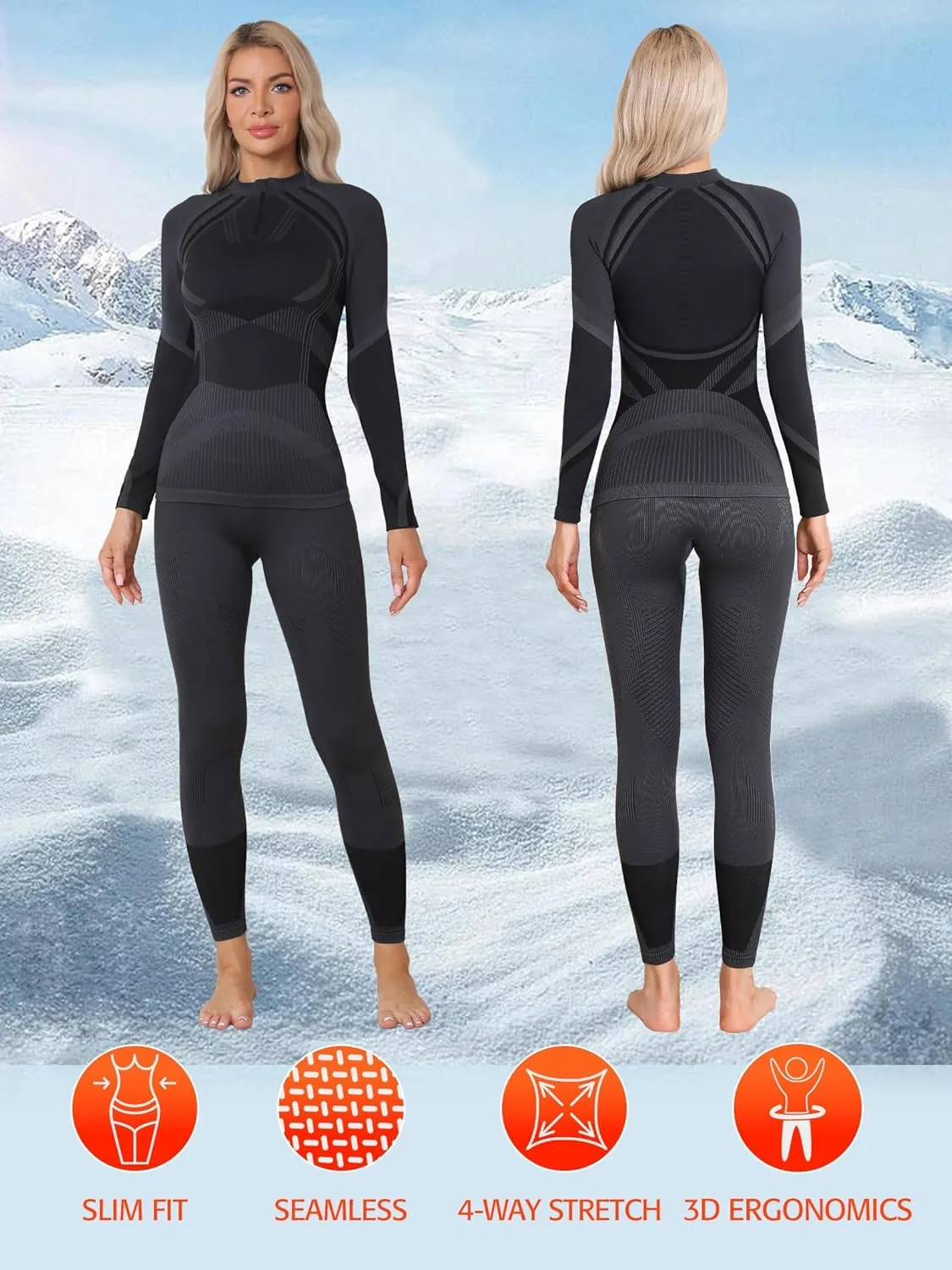ATTRACO Womens Thermal Underwear Sets Half Zip Womens Long Johns Underwear Thermal Wear for Women Thermal Set Winter