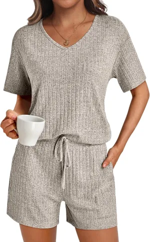 AUTOMET Womens Pajamas 2 Piece Lounge Sets Summer Tracksuits Ribbed Spring Outfits Matching Vacation Clothes Loungewear