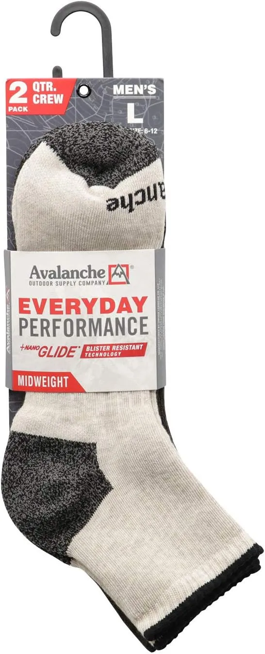 Avalanche Men's Blister Resistant Everyday Performance Quarter Socks 2-Pack