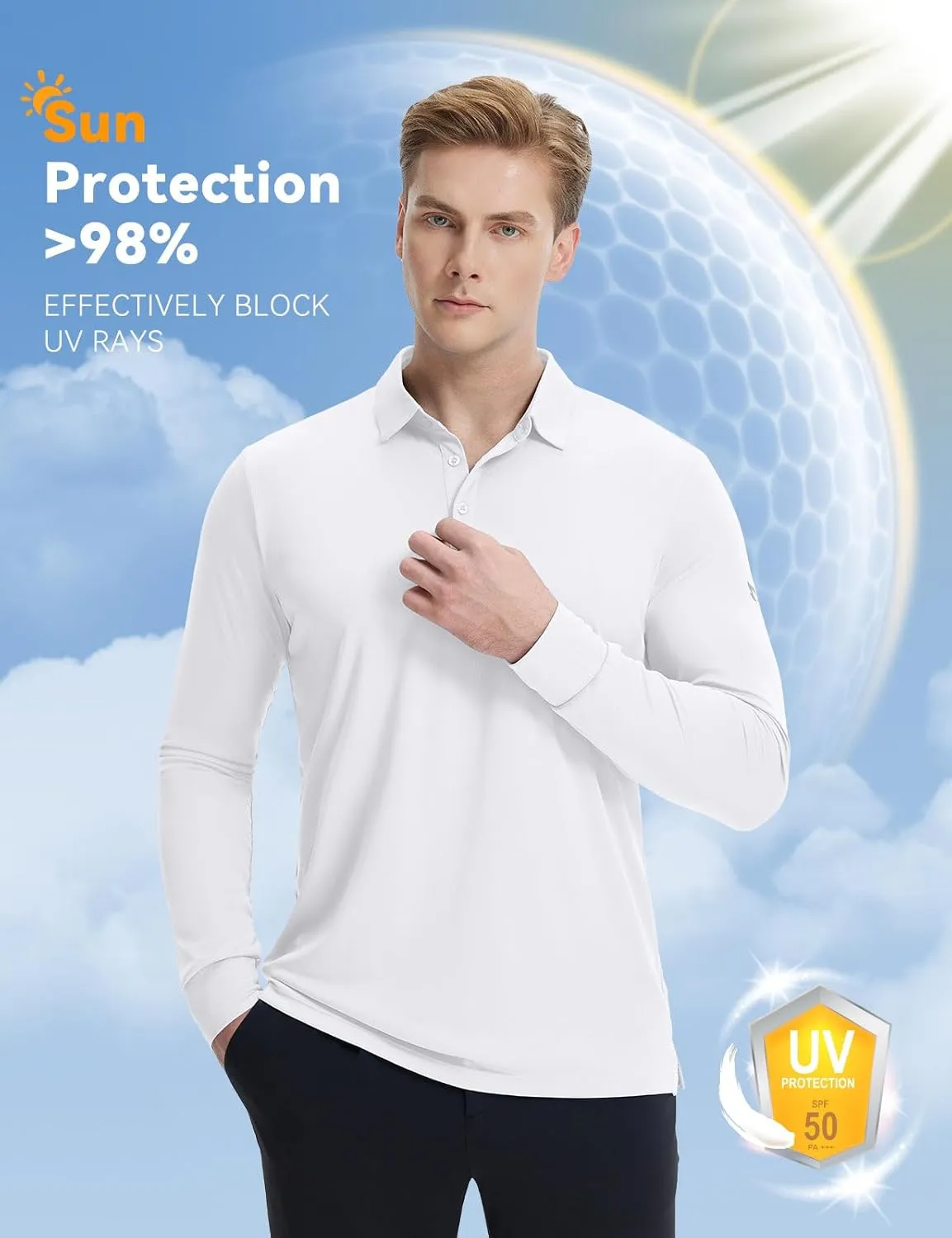 baleaf Men's Long Sleeve Golf Shirt Collared Shirts Polo UPF 50  Lightweight Quick Dry Work Casual Outdoor
