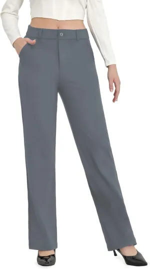 Bamans Womens Dress Pants Flare Leggings Work Office Pants Wide Leg Slacks High Waist Bootcut Business Trousers