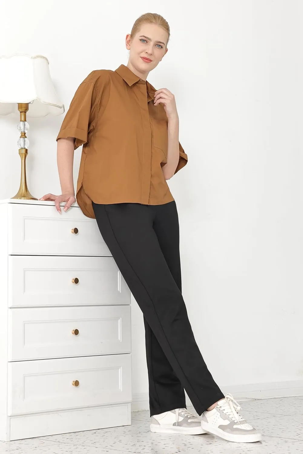 Bamans Womens Dress Pants Work Straight Leg Pants Office 31'' Inseam Bootcut High Waisted Casual Busines Trousers