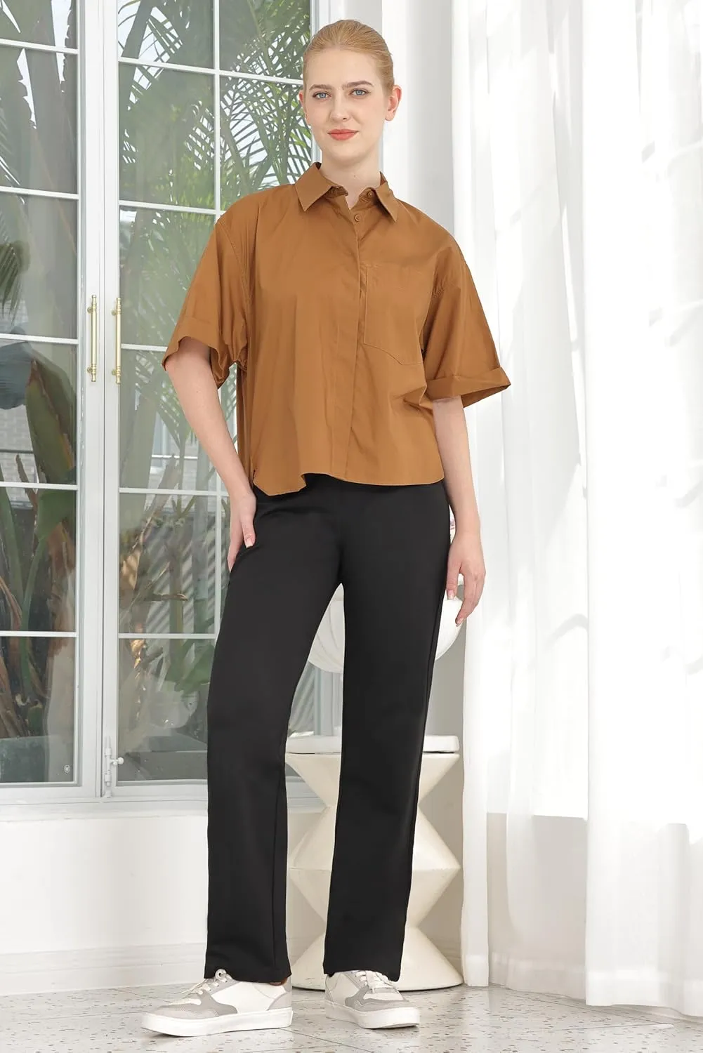 Bamans Womens Dress Pants Work Straight Leg Pants Office 31'' Inseam Bootcut High Waisted Casual Busines Trousers
