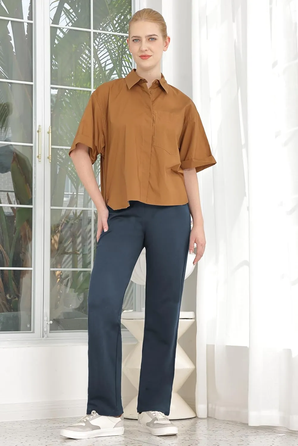 Bamans Womens Dress Pants Work Straight Leg Pants Office 31'' Inseam Bootcut High Waisted Casual Busines Trousers