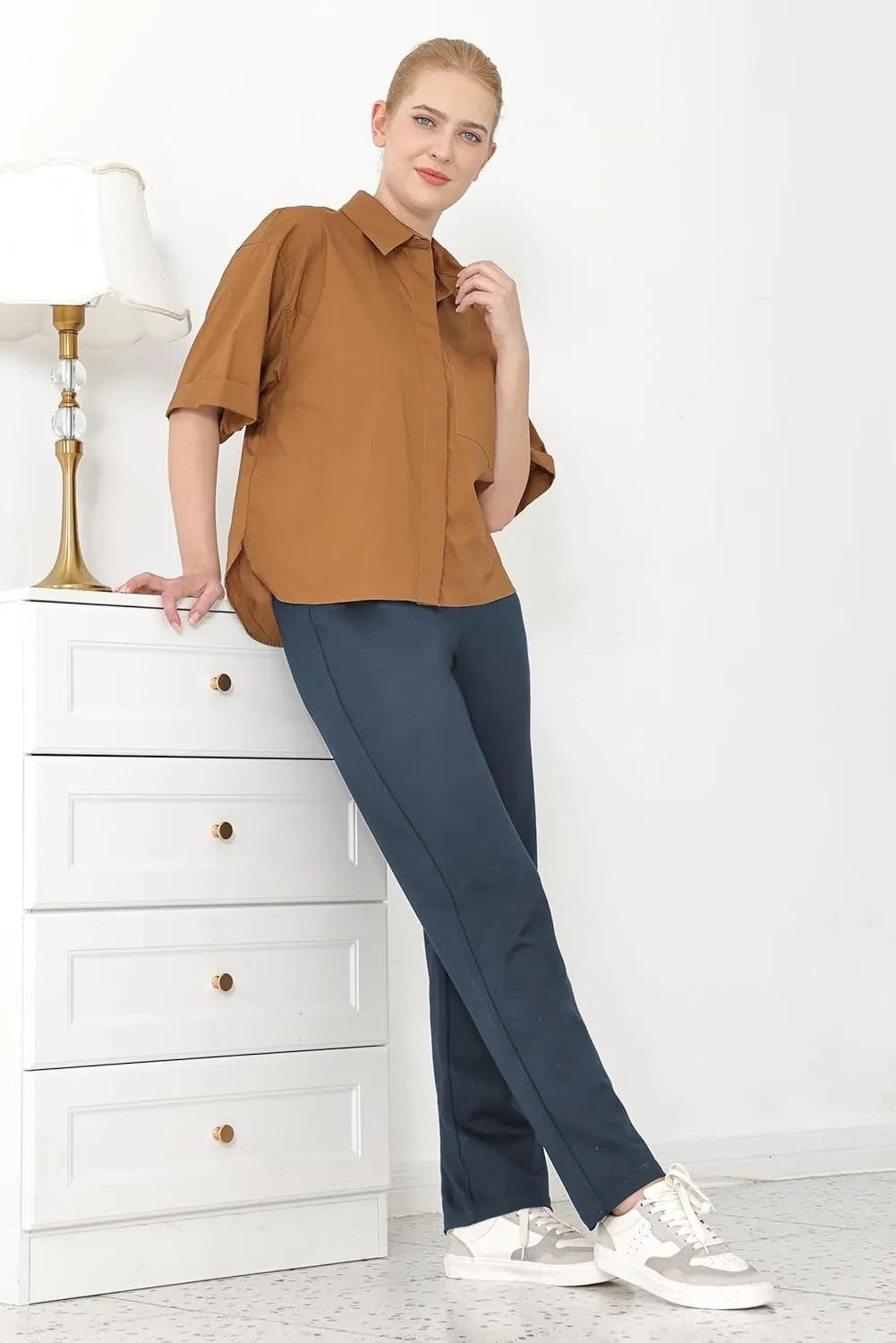 Bamans Womens Dress Pants Work Straight Leg Pants Office 31'' Inseam Bootcut High Waisted Casual Busines Trousers