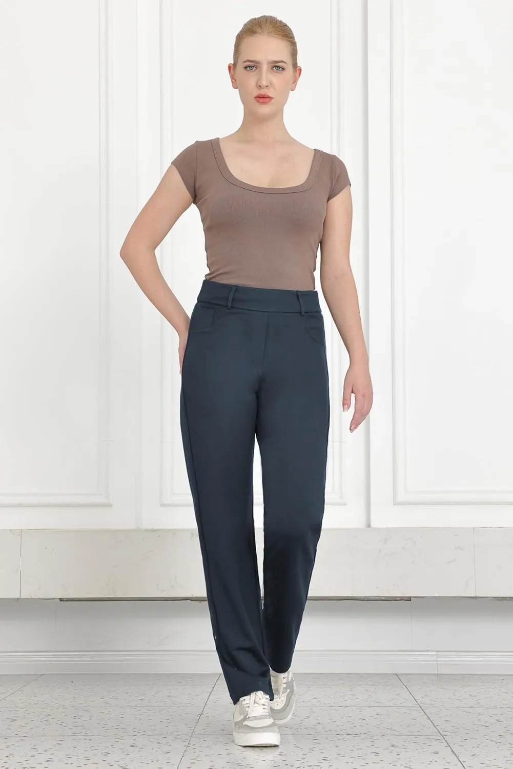 Bamans Womens Dress Pants Work Straight Leg Pants Office 31'' Inseam Bootcut High Waisted Casual Busines Trousers