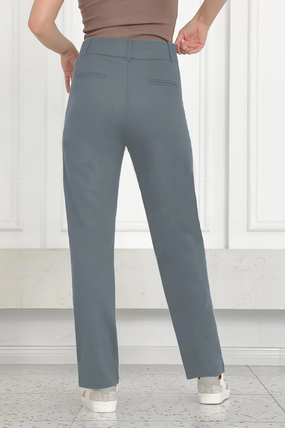 Bamans Womens Dress Pants Work Straight Leg Pants Office 31'' Inseam Bootcut High Waisted Casual Busines Trousers