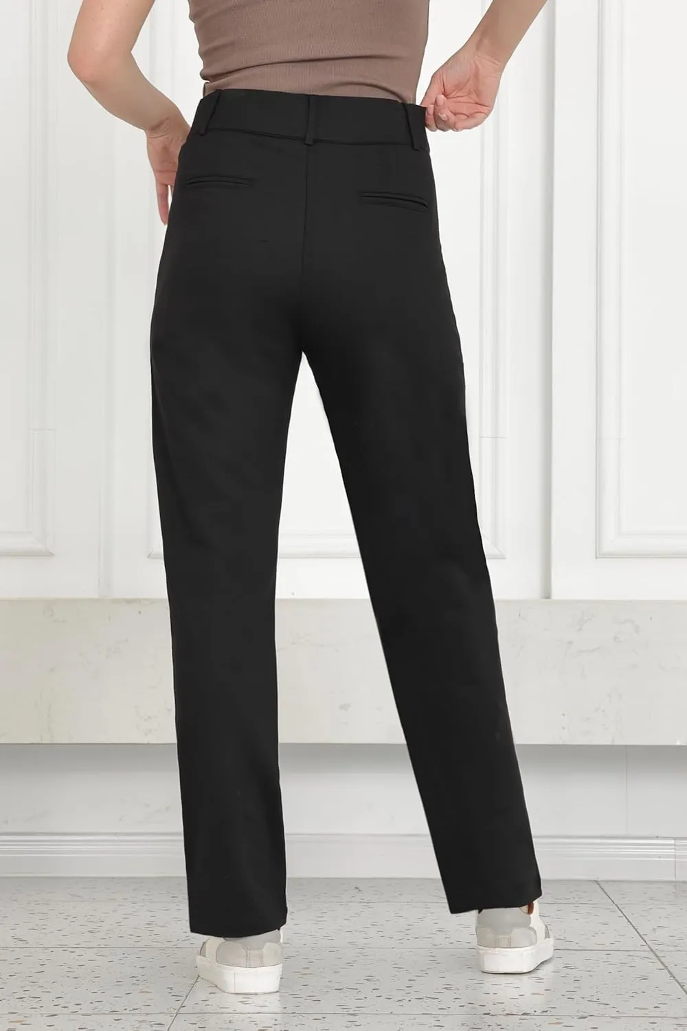 Bamans Womens Dress Pants Work Straight Leg Pants Office 31'' Inseam Bootcut High Waisted Casual Busines Trousers