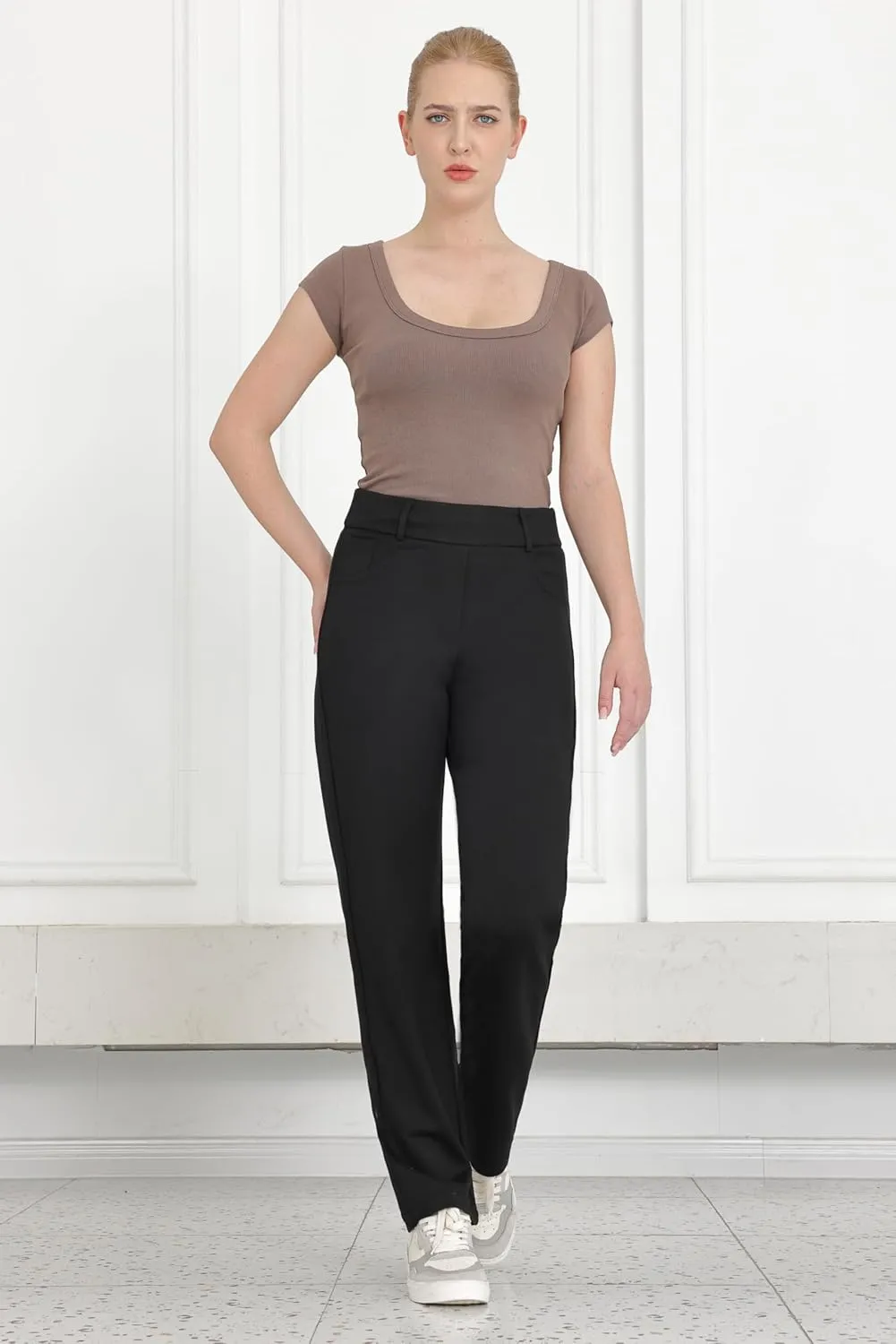 Bamans Womens Dress Pants Work Straight Leg Pants Office 31'' Inseam Bootcut High Waisted Casual Busines Trousers