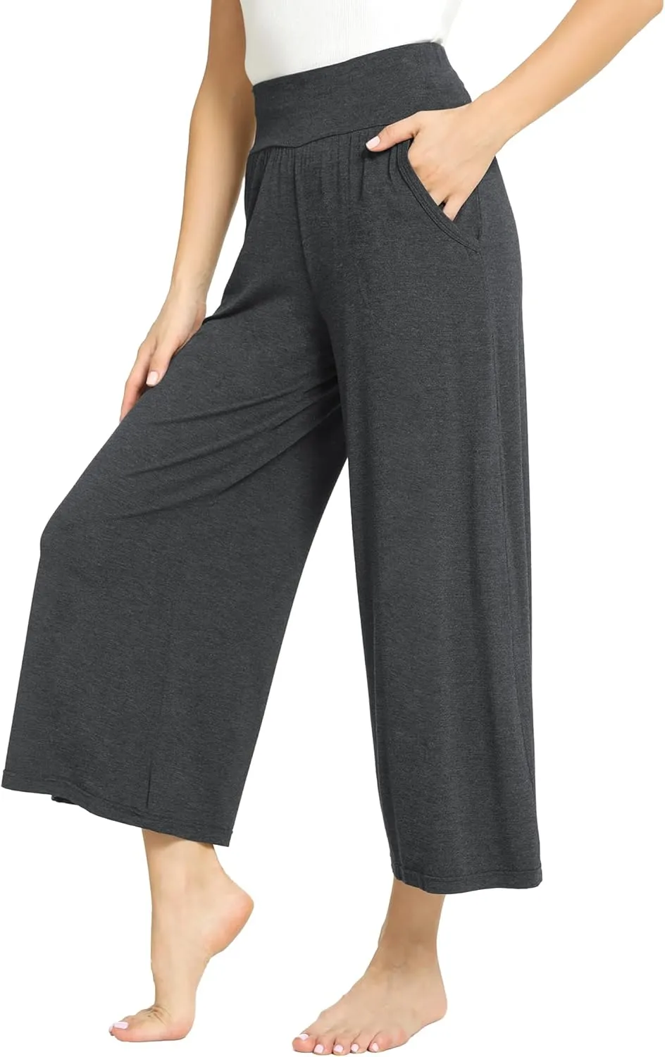 Bamboo Viscose Capri Pants for Women, Wide Leg Cropped Pajama Pants, Loose Yoga Sweatpants, Palazzo Lounge Pj Bottoms