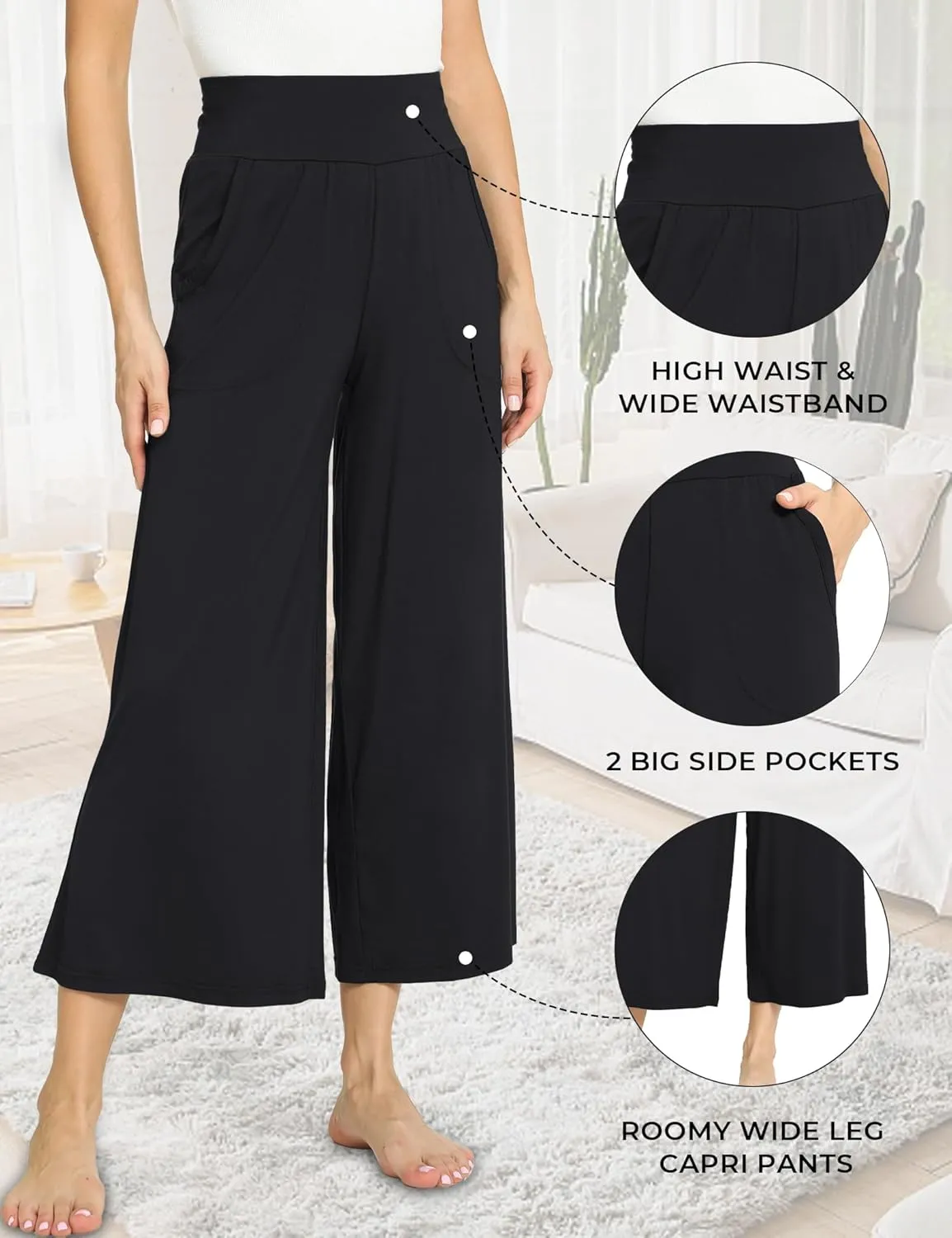Bamboo Viscose Capri Pants for Women, Wide Leg Cropped Pajama Pants, Loose Yoga Sweatpants, Palazzo Lounge Pj Bottoms