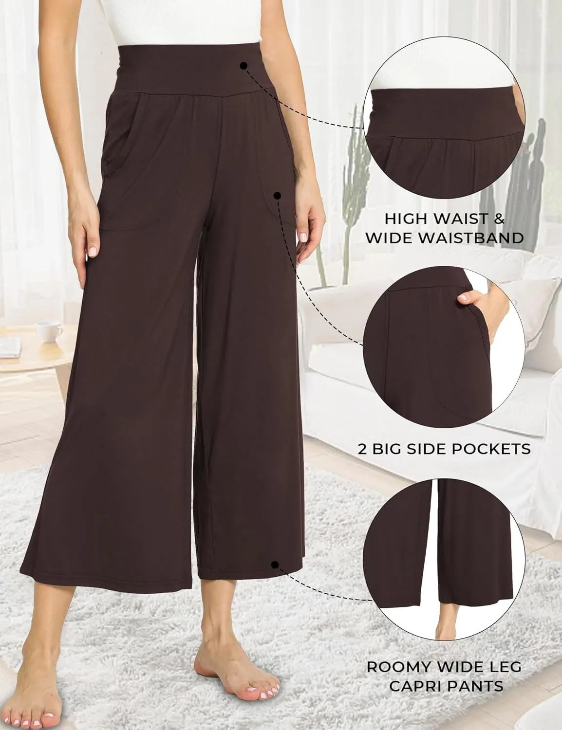 Bamboo Viscose Capri Pants for Women, Wide Leg Cropped Pajama Pants, Loose Yoga Sweatpants, Palazzo Lounge Pj Bottoms