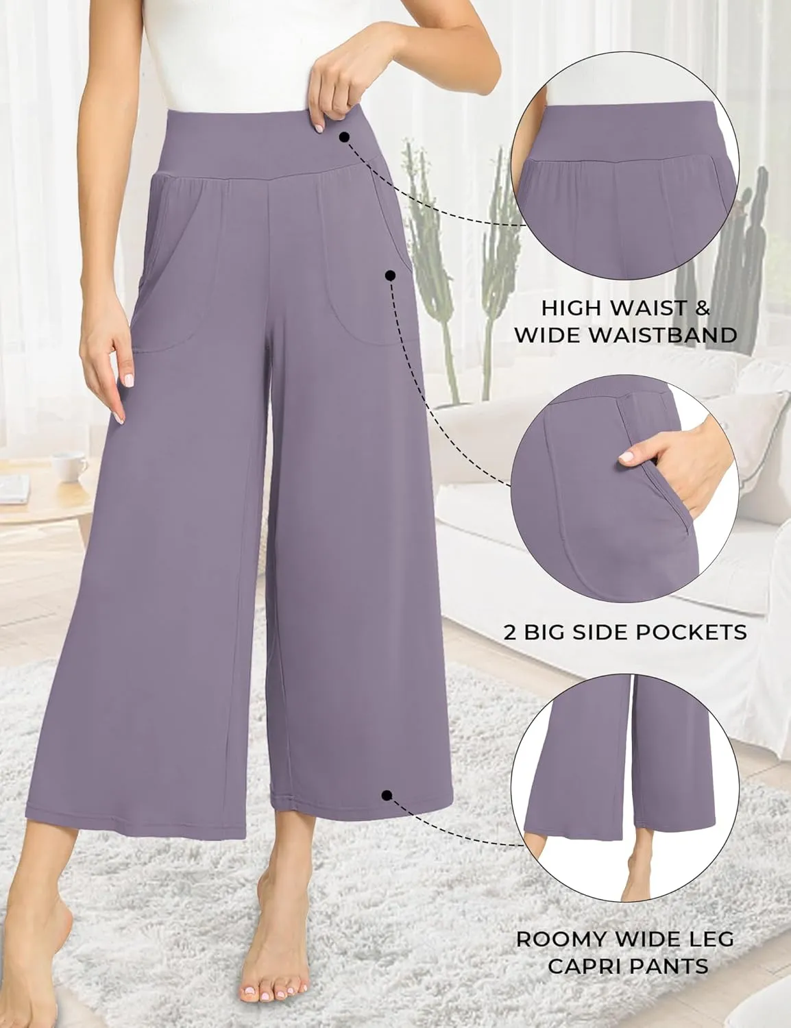 Bamboo Viscose Capri Pants for Women, Wide Leg Cropped Pajama Pants, Loose Yoga Sweatpants, Palazzo Lounge Pj Bottoms