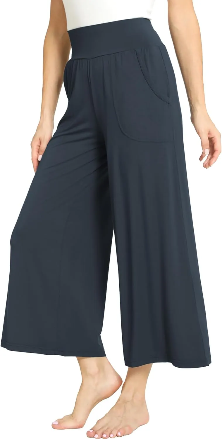 Bamboo Viscose Capri Pants for Women, Wide Leg Cropped Pajama Pants, Loose Yoga Sweatpants, Palazzo Lounge Pj Bottoms