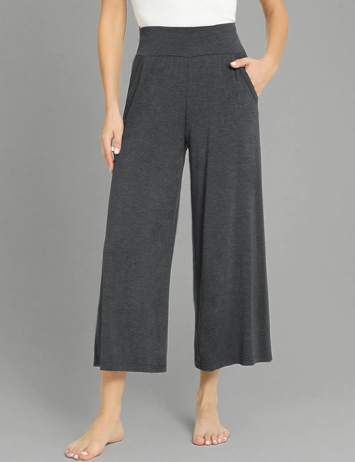 Bamboo Viscose Capri Pants for Women, Wide Leg Cropped Pajama Pants, Loose Yoga Sweatpants, Palazzo Lounge Pj Bottoms