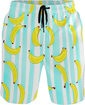Banana White Stripes Men's Swim Trunks Funny Bathing Shorts Quick Dry Surf Mens Shorts Casual S