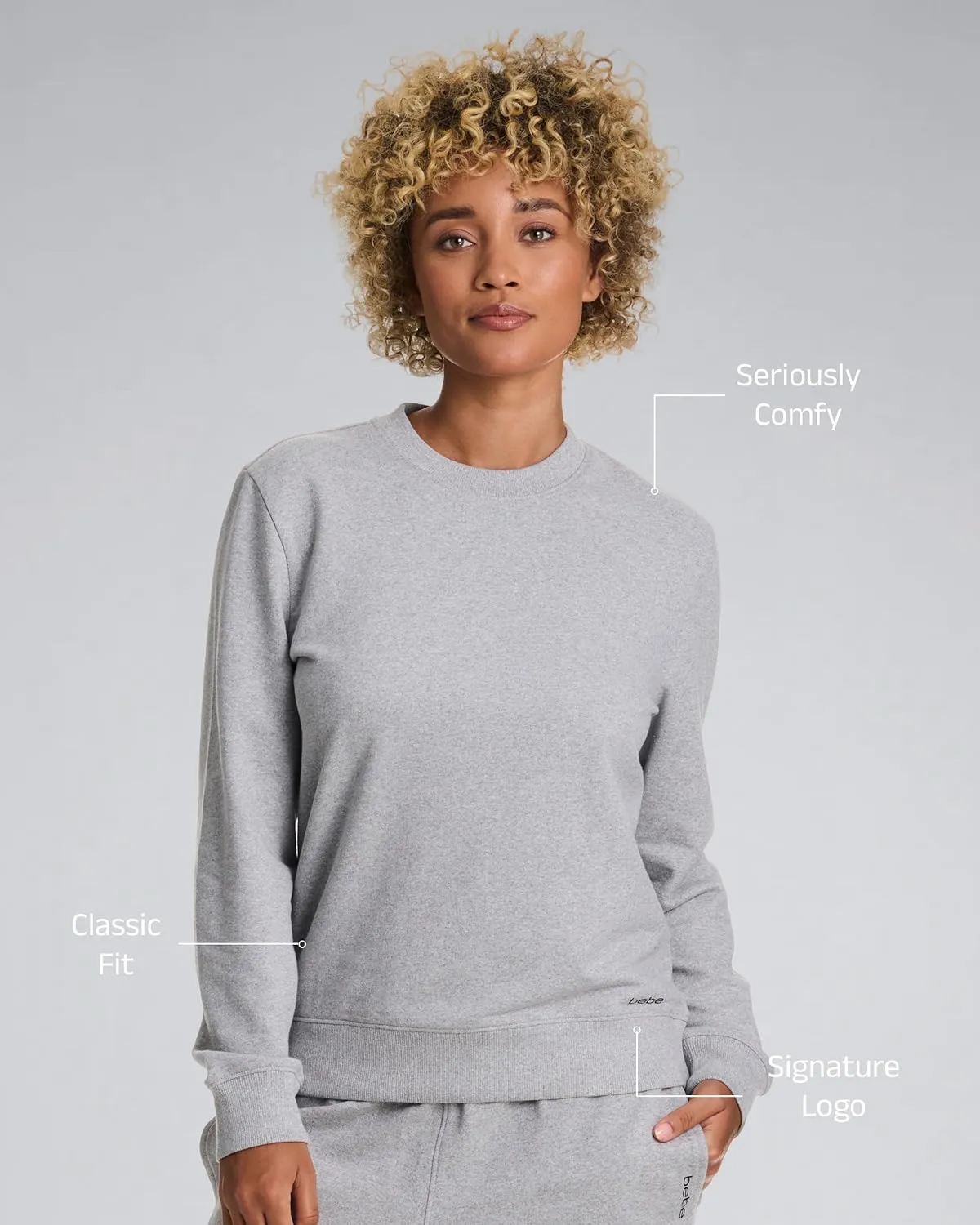 bebe French Terry Sweatshirt for Women, Crewneck Sweatshirts for Women, Sweatshirt Loungewear