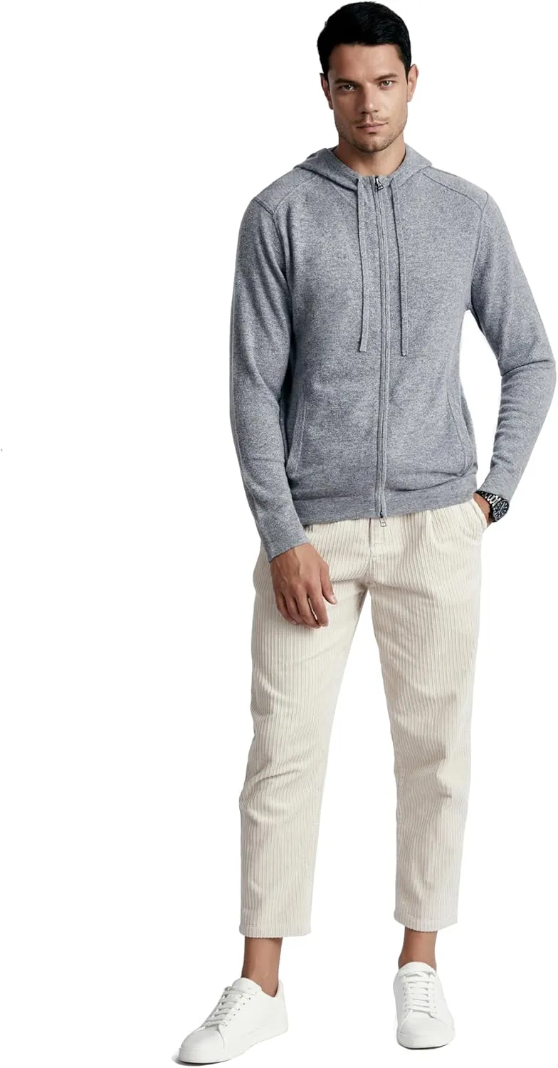 BEYOND FASHION Men's 100% Pure Cashmere Sweater Pocket Full Zip Hoodie Cardigan