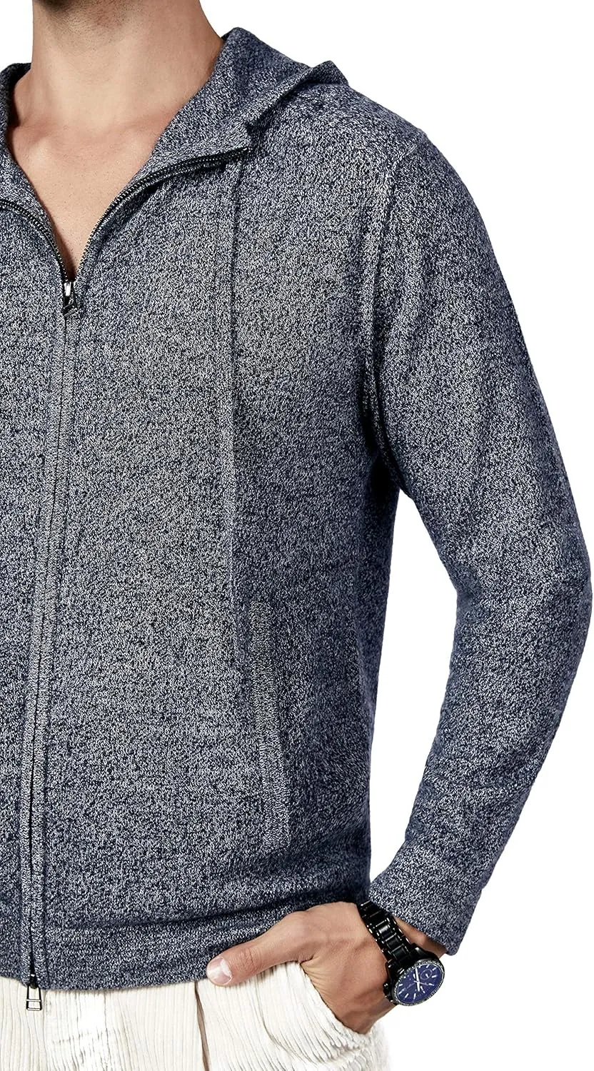 BEYOND FASHION Men's 100% Pure Cashmere Sweater Pocket Full Zip Hoodie Cardigan