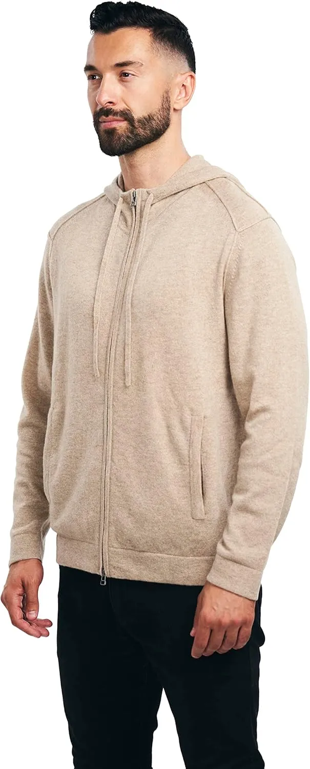 BEYOND FASHION Men's 100% Pure Cashmere Sweater Pocket Full Zip Hoodie Cardigan