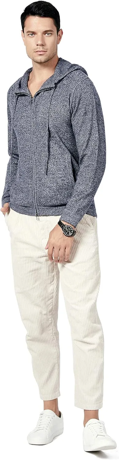 BEYOND FASHION Men's 100% Pure Cashmere Sweater Pocket Full Zip Hoodie Cardigan