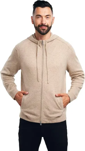 BEYOND FASHION Men's 100% Pure Cashmere Sweater Pocket Full Zip Hoodie Cardigan