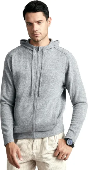BEYOND FASHION Men's 100% Pure Cashmere Sweater Pocket Full Zip Hoodie Cardigan