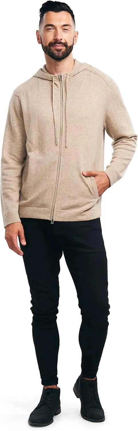 BEYOND FASHION Men's 100% Pure Cashmere Sweater Pocket Full Zip Hoodie Cardigan