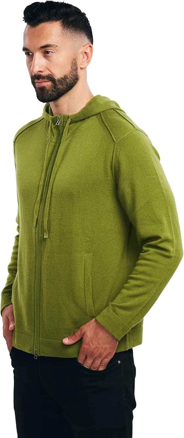BEYOND FASHION Men's 100% Pure Cashmere Sweater Pocket Full Zip Hoodie Cardigan