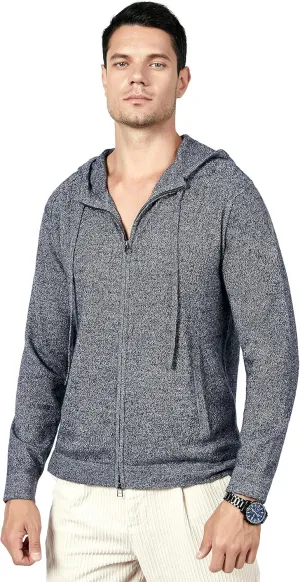 BEYOND FASHION Men's 100% Pure Cashmere Sweater Pocket Full Zip Hoodie Cardigan