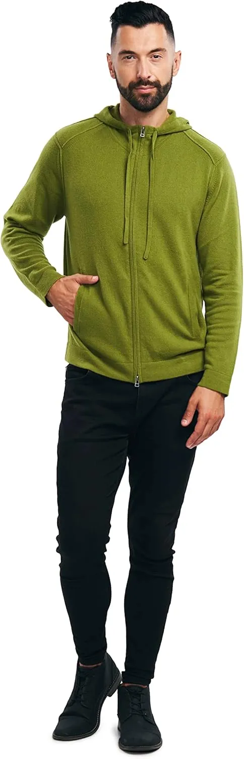 BEYOND FASHION Men's 100% Pure Cashmere Sweater Pocket Full Zip Hoodie Cardigan