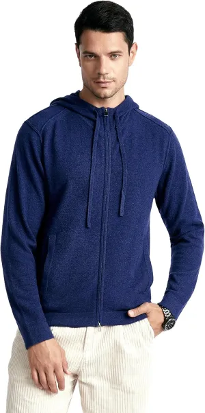 BEYOND FASHION Men's 100% Pure Cashmere Sweater Pocket Full Zip Hoodie Cardigan