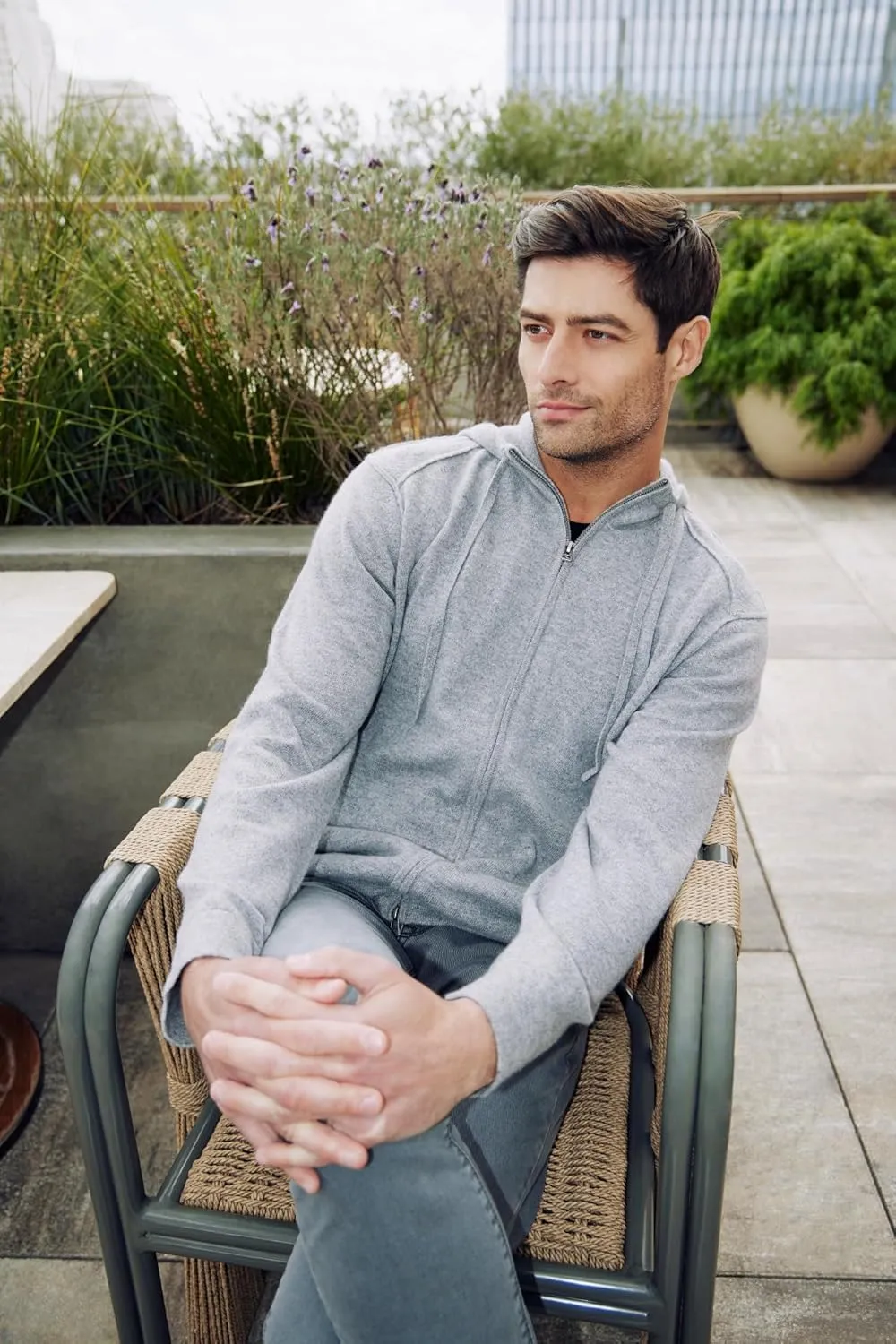 BEYOND FASHION Men's 100% Pure Cashmere Sweater Pocket Full Zip Hoodie Cardigan