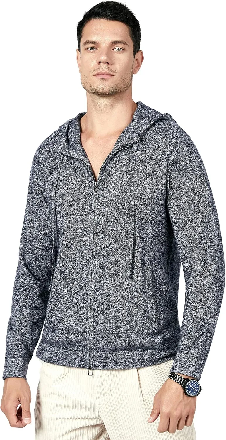 BEYOND FASHION Men's 100% Pure Cashmere Sweater Pocket Full Zip Hoodie Cardigan