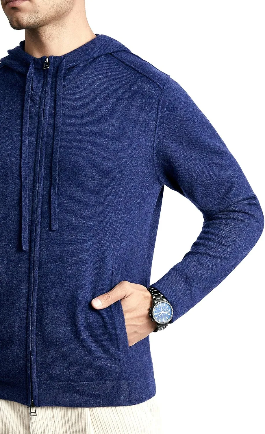 BEYOND FASHION Men's 100% Pure Cashmere Sweater Pocket Full Zip Hoodie Cardigan