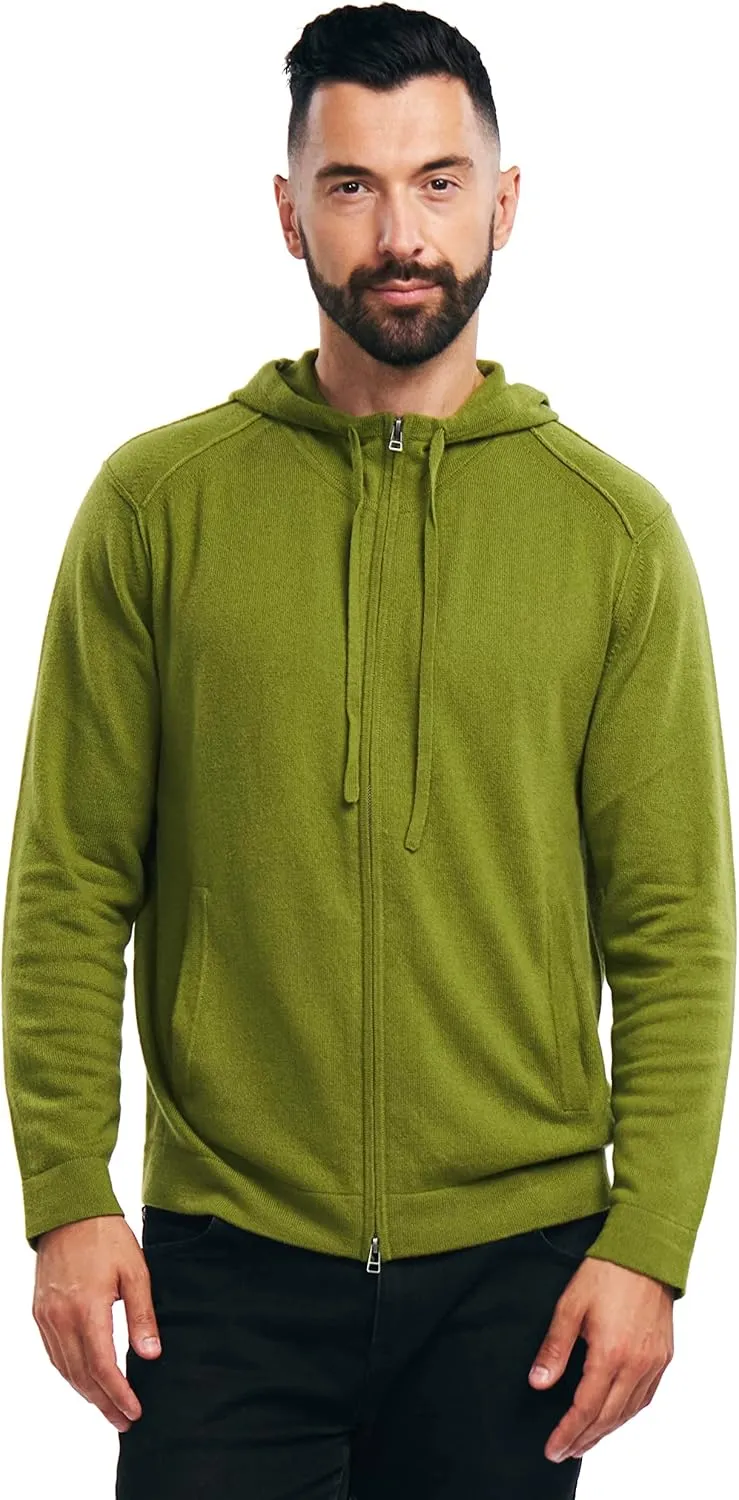 BEYOND FASHION Men's 100% Pure Cashmere Sweater Pocket Full Zip Hoodie Cardigan