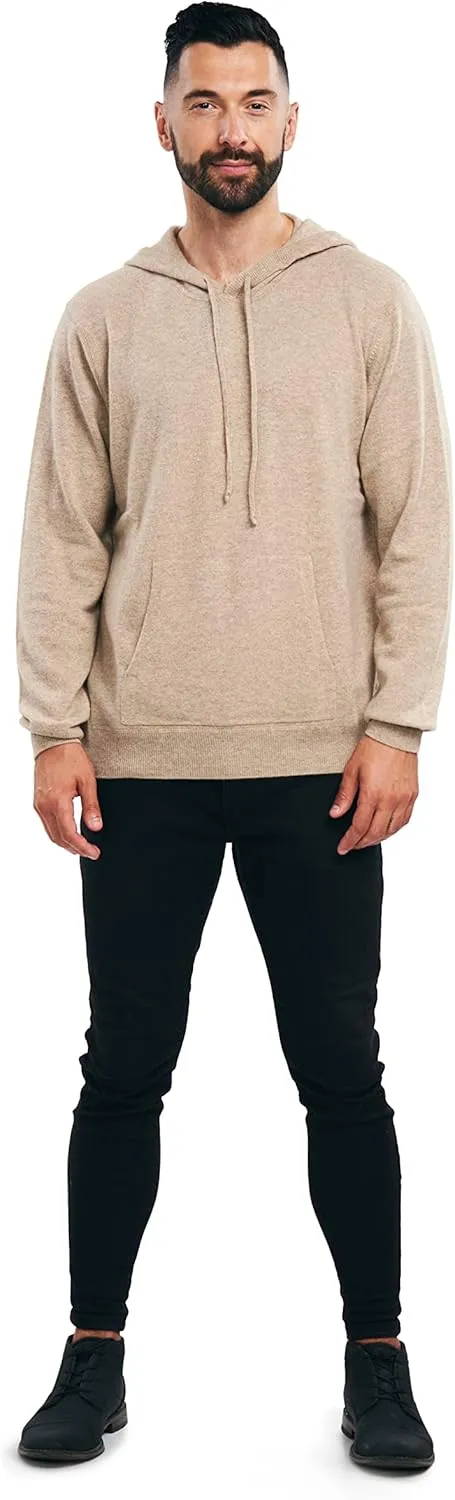 BEYOND FASHION Men's Sweater Pocket Hoodie Pullover - 100% Pure Cashmere