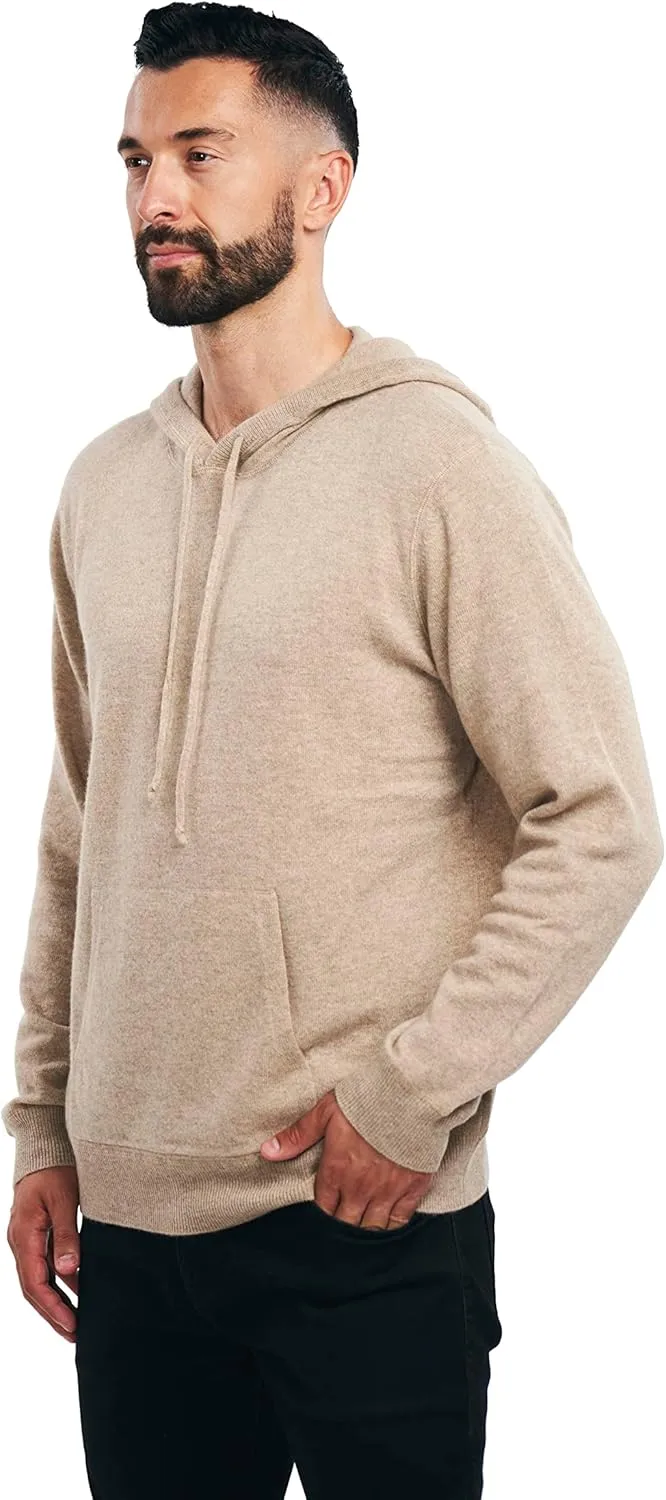 BEYOND FASHION Men's Sweater Pocket Hoodie Pullover - 100% Pure Cashmere