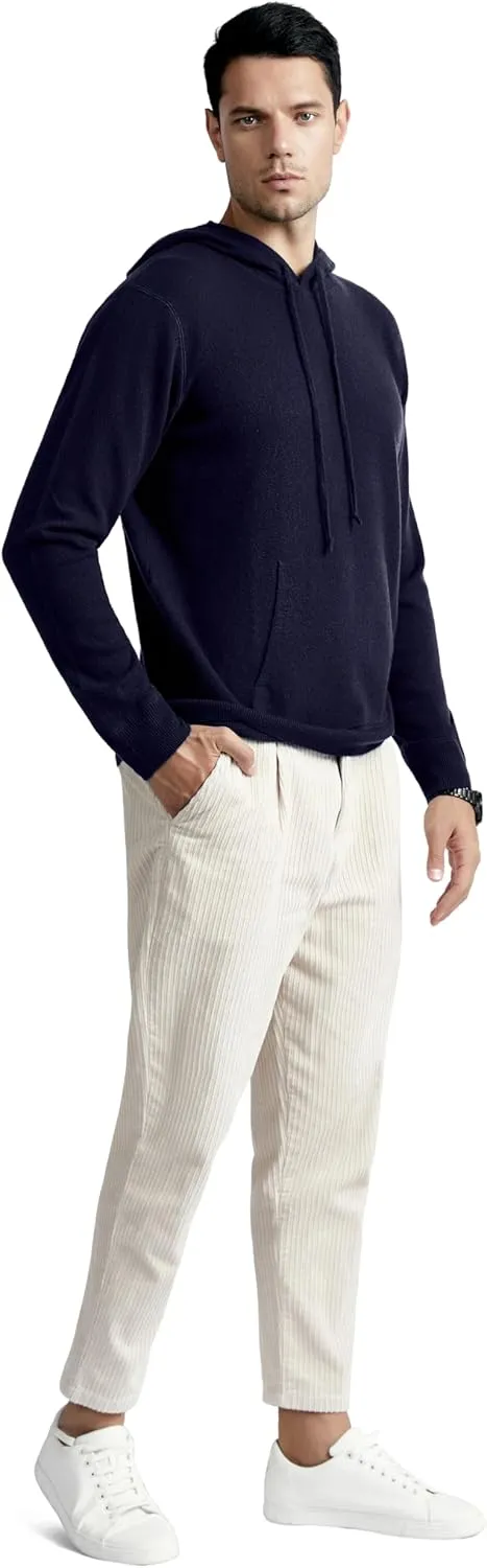 BEYOND FASHION Men's Sweater Pocket Hoodie Pullover - 100% Pure Cashmere
