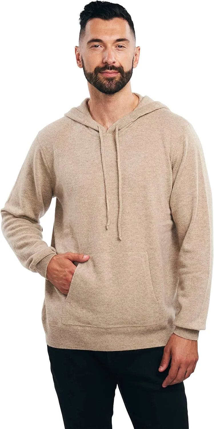 BEYOND FASHION Men's Sweater Pocket Hoodie Pullover - 100% Pure Cashmere
