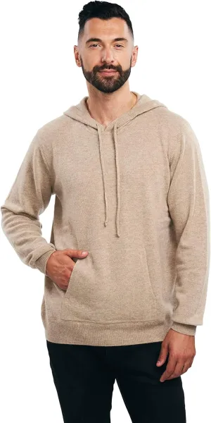 BEYOND FASHION Men's Sweater Pocket Hoodie Pullover - 100% Pure Cashmere