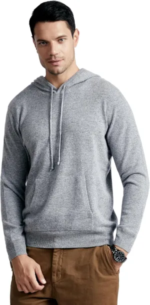 BEYOND FASHION Men's Sweater Pocket Hoodie Pullover - 100% Pure Cashmere