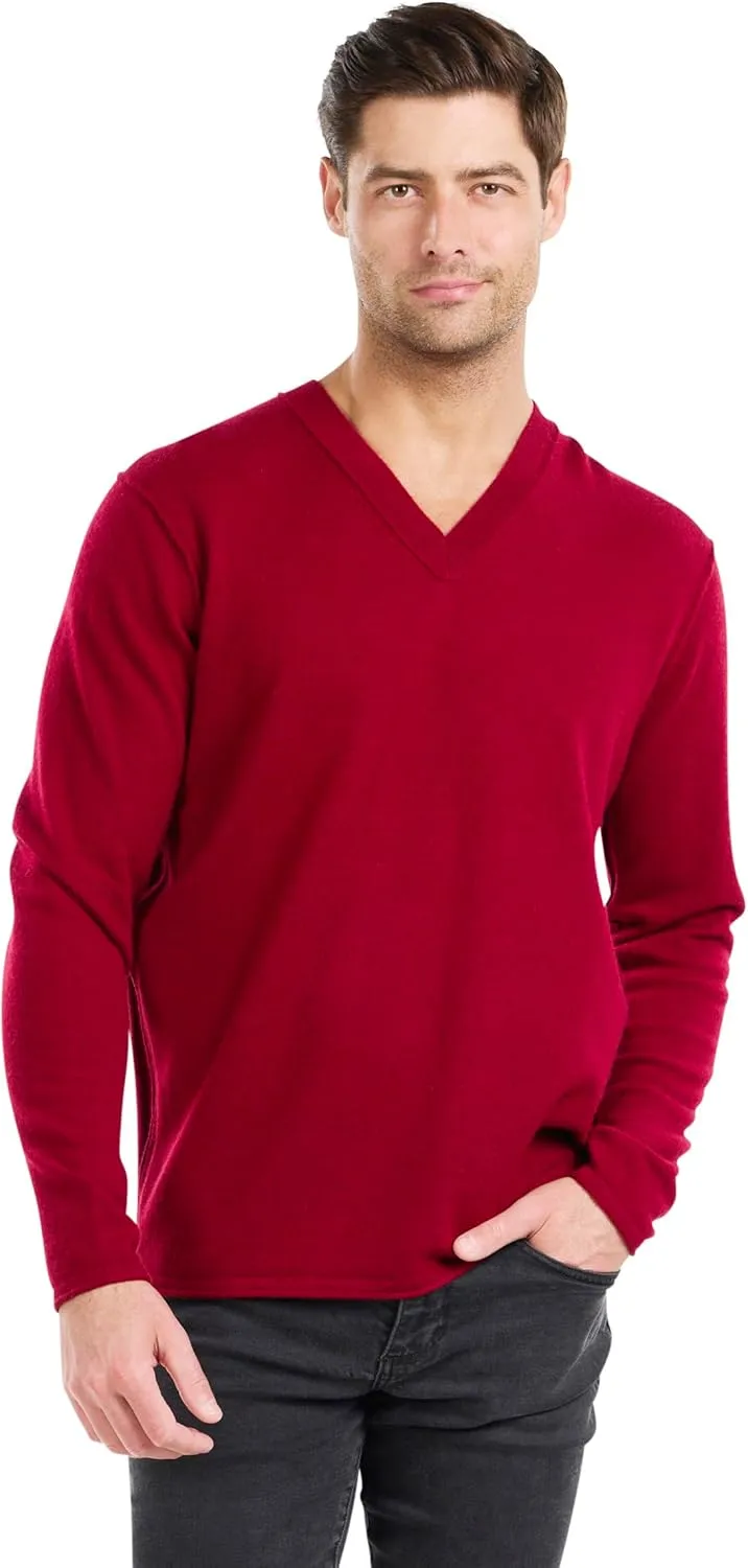 BEYOND FASHION Men's Sweater V Neck Long Sleeve Pullover - 100% Pure Cashmere
