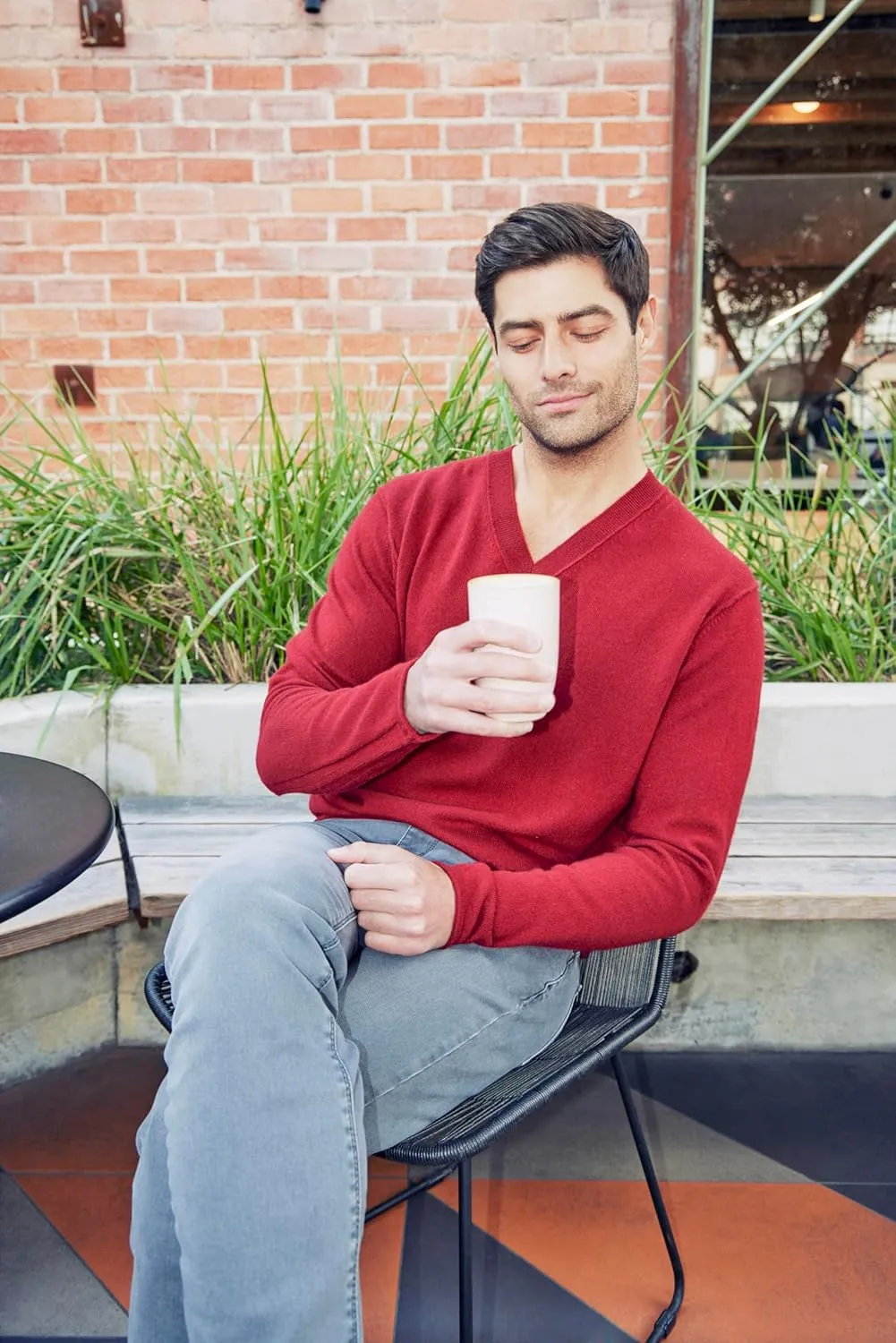 BEYOND FASHION Men's Sweater V Neck Long Sleeve Pullover - 100% Pure Cashmere