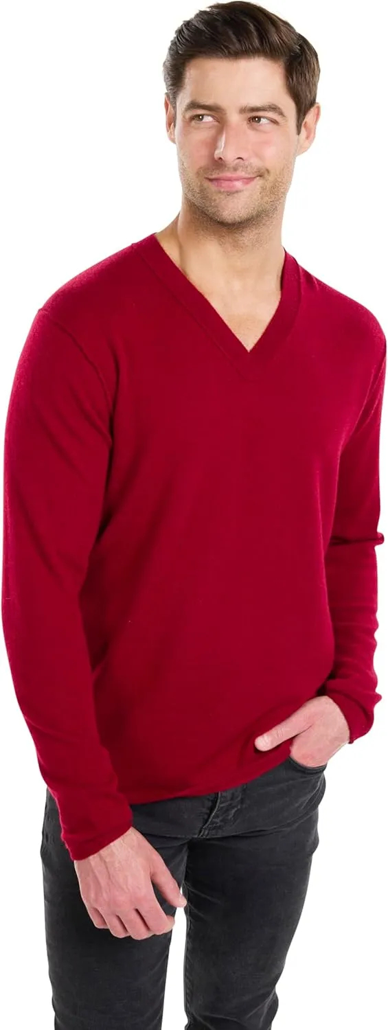 BEYOND FASHION Men's Sweater V Neck Long Sleeve Pullover - 100% Pure Cashmere